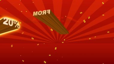 Zıplayan Düz Elementler Büyük Anlaşmalar Oluşturan Metal Geometrik Numaralar ve Parlak Kırmızı Platform Üzerindeki Yazı Tipi ile Ticaretin İstihdamını Azaltan Reklam