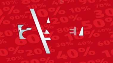 Alış veriş merkezinin reklâmlarında hızla yükselen hareketli reklamı. Kırmızı Arkaplanda% 20 'den% 50' ye kadar tasarruf var.