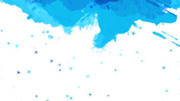 白いメリークリスマスに適用される慣性春のスライドとスケールの運動効果背景に青い水の色の汚れの上に波装飾と手書きのアンティーク書道スタイル — ストック動画