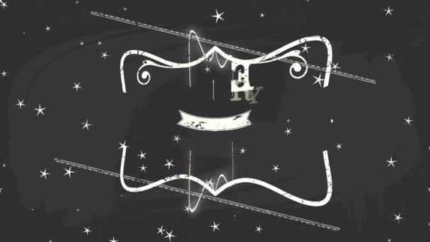 西カウボーイスタイルメリークリスマスメッセージを形成するフラット要素をバウンスチョークレトロオフセットブラックチャークボード上の古典的なフレーミング — ストック動画