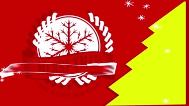 Baharat elementi Mutlu Noeller ve mutlu yeni yıl aile kartı düzenlemek için kırmızı kağıda ve yeşil ağaç figürüne bölünmüş beyaz baskı ile taşınıyor.