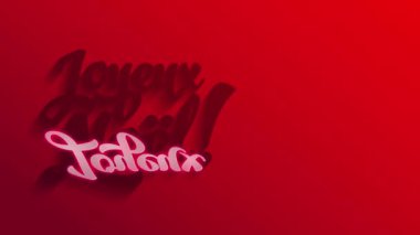 Fransız neşeli Xmas Joyeux Noel beyaz el yazısı tipografisini oluşturan Atalet Hareketi Kırmızı Sahne Üzerinde 3D Efekt Gölgeli