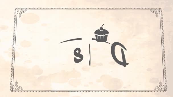 春のバウンスデザートの混沌とした動きカップケーキの描画と古い紙の背景に筆記体の文字を持つエレガントなレストランのためのメニューカバー — ストック動画