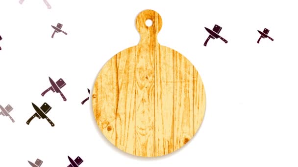 Inertial Bouncing Classic Pyrography Science Suspended Wooden Cutting Board Meat — Stockvideo