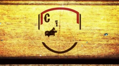 İlkbahar Elementi Eserleri Düzenleme Tekniği Kasap Perakende İşletme İmza Tablosu Vintage üzerinde Et Bıçağı Baskı İzi Ahşap Doku Arkaplanı Üzerinde