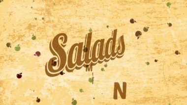 Sebze Organik Beslenme Restoranı için Salataların Atalet Sıçrama ve Döndürme Animasyonu Fazlasıyla Kullanılmış Kağıt Arkaplanı Üzerine Yazan 50 S Stili Restoranı