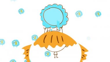 Rastgele seçilmiş elementlerin el çizen kızı, kafasının üstünde açık mavi bir rozet taşıyor. Arkasında da rozetler var. Kazanan olmayı hayal ettiğini gösteriyor.