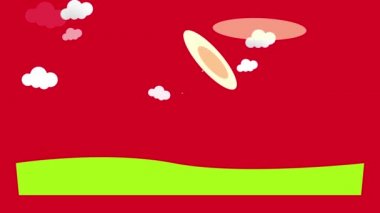 Bir sürü bulut ortaya çıkıp ortadan kaybolurken, kızıl gökyüzünün altındaki uçsuz bucaksız yeşil bir çayırda deli gibi bağıran komik tavşan Elemnts 'i sallıyor.