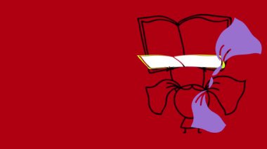 Basit elementlerin atalet hareketi mutlu bir kızın ana hatlarından renklerine kadar şekillenerek dünyanın dört bir yanındaki okuyucuları desteklemek için büyük açık bir kitabı tezgahının üzerine koyuyor.