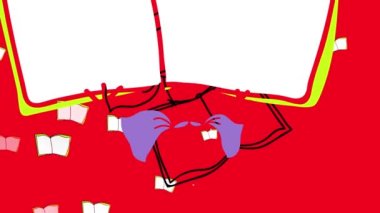 Etrafı uçan kitaplarla çevrili büyük bir mesajla çevrili bir kızı rüyada şekillendiren düz elementler. Büyük bir metin, stresli ve endişeli olduğunu gösteriyor.