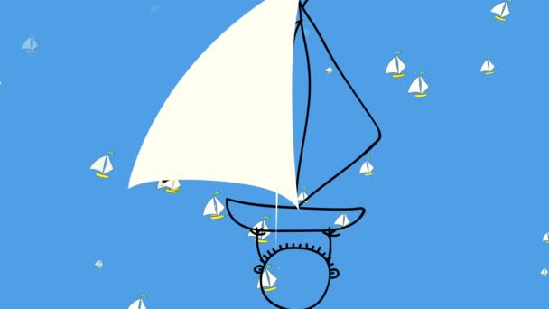 Bouncing Flat Elements Forming Small Sailboats Appearing Fading Floating Blue — Stock Video