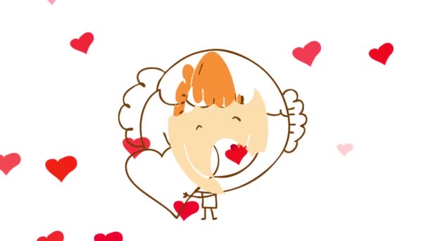 Inertial Bounce Spin Animation Happy Girl Love Abrazando Corazón Rojo — Vídeo de stock