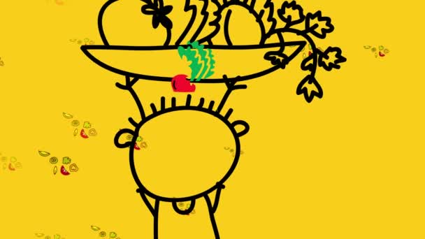 Linjär Skalning Animation Grönsaker Och Frukter Alla Typer Blekning Och — Stockvideo