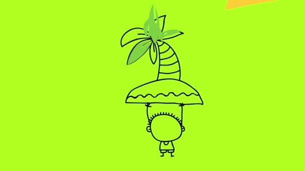 在夏日里 弹奏元素在空中高高地高举棕榈树 与岛上的玩具玩耍 谱写手绘快乐小孩儿的命令 — 图库视频影像