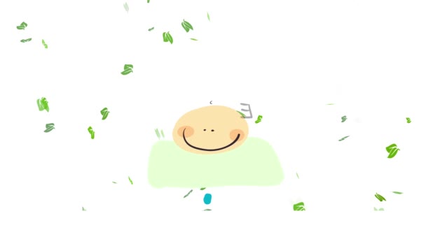 Éléments plats rebondissants formant le dessin d'un enfant joyeux debout pour l'utilisation d'alternatives énergétiques écologiques contre la déforestation et les effets nocifs sur la Terre mère le jour du vent avec des feuilles flottant autour 