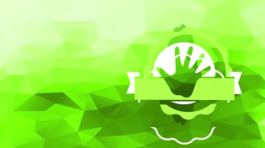 Yeşil yapraklı bir elin etrafındaki dalgalı katmanlarla oluşturulan yuvarlak doğal çevresel gıda işaretinin süratli süratli süratli hareketi, yeşil tonlu ve 3 boyutlu arka planda çalışan çiftçileri temsil ediyor.