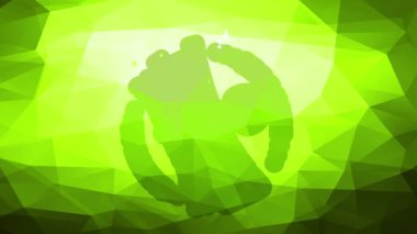 Yeşil Arkaplan 'ın köşesinde 3 boyutlu Üçgenli Küçük Yazılı Doğal Ürünler Kurumsal Görüntünün Doğrusal Zıplama ve Döndürme Canlandırması