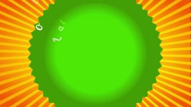 Zıplayarak çiftliğin taze organik gıdalarının atalet kaydıyla birleşerek yuvarlak amblem oluşturarak canlı güneş patlaması arka planında balık bakışı etkisi yaratıyor.