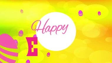 Beyaz Eğri İçinde Klasik Harfler ve Kabarcıklı Canlı Renk Arkaplanlı Moda Neşeli Paskalya Kapağı Çizgisel Ölçekleme Animasyonu