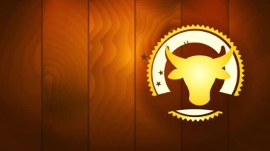 Bahar efektinin etkisini azaltmak. Çiftlik eti ticareti sözleşmesi. Kasap amblemi birinci sınıf ahşap doku ve inek kafası üzerine.