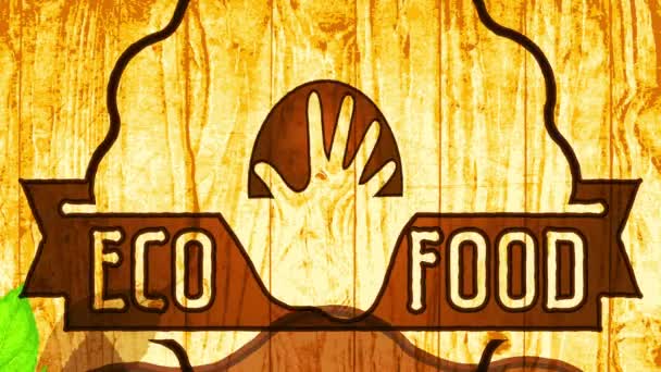 Jarní Poskakující Chaotický Pohyb Vegan Eco Potravin Zaoblené Dřevěné Ikony — Stock video