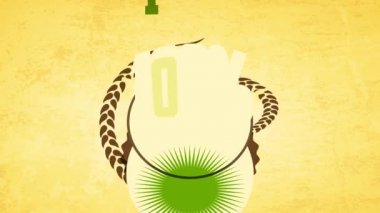 Bahar Efekti Animasyonuyla Kaydırma% 100 Organik İçindekiler Simgesi Eski Biçim Yazı tipi Geri Dönüşümlü Kağıt Dokusunun Üzerinde Kurdeleyle süslenmiş