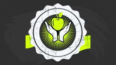 Premium Eco Farm Taze Gıda Ürünleri İçin Yeşil Harflerle İlkbaharda Sıçrayan Organik Ayırıcı Etiketin Karmaşık Hareketi