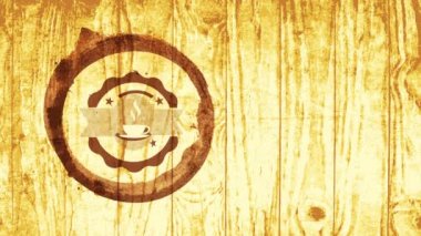 Cappuccino Kahve Kahve Makinesi için kahve poşeti planının hızlı tepişmesiyle eylemsizlik hareketi, ahşap ahşap desenli arka plan üzerinde Mocha Makinesi