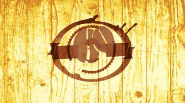 Kahvehanenin arka planında yuvarlak kahve fincanı lekesi olan kahvaltılık içecek çağdaş sanatı ile animasyonu yavaşlatıyorum.