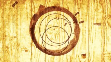 Taze ve lezzetli kahve ürünlerinin bahar ve ölçeklendirme hareketi hippi tarzı ahşap tabelalı bardak lekeli ve vahşi batı fontu