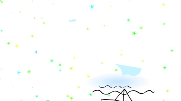 Velocidade Linear Diminuir Movimento Menino Poderoso Além Seu Barco Vela Vencedor Com Estrelas Brilhando Segundo Plano Com Cores Vivas Diferentes Representando Sonho Criança Sobre Tornar Marinheiro Profissional
