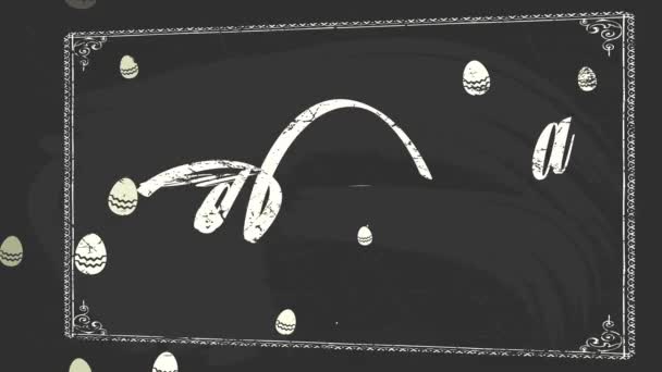 弹射扁平元素 形成愉快的复活节玩具追求宣传 兼论老年黑色黑板背景音乐的摘取蛋壳艺术外设 — 图库视频影像