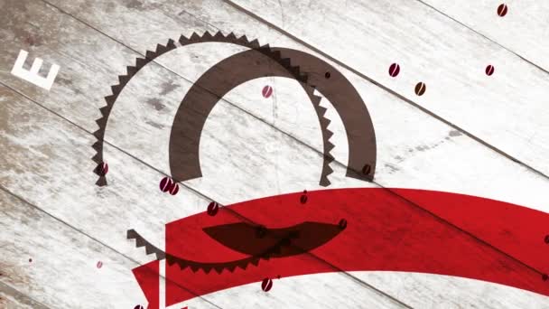 Éléments plats rebondissants formant une tasse de café de style de vie au lever du jour avec une boisson éclatante avec des éléments classiques miniatures sur le symbole de courbe sur la tuile de texture bois 