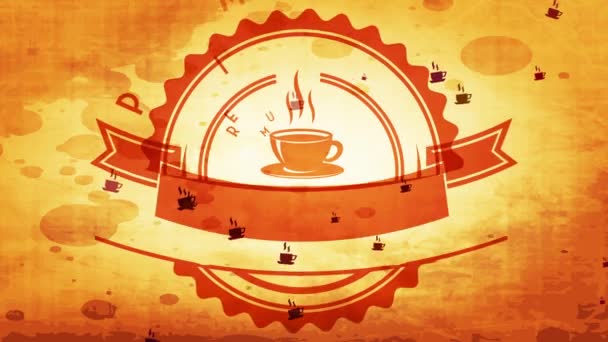 Animation linéaire d'échelle de la boisson brûlante Café Café Icône de frontière irrégulière avec médaille dessus avec tache rétro partie 