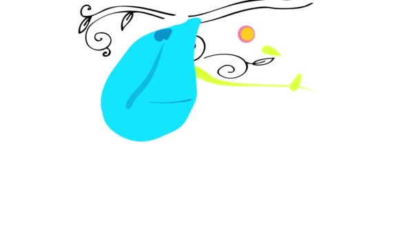 Sliding Spring Effect Animation Beautiful Blue Singing Bird Drawn Hand — Stock video