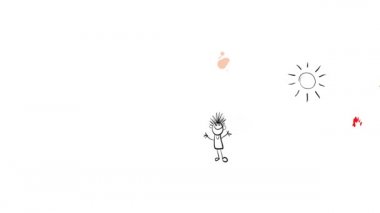 Güneşli bir yaz gününde dağda yürüyüş yapan dört kişilik mutlu bir ailenin portresini hızla çizmek sağlıklı ve atletik olduklarını gösterir.