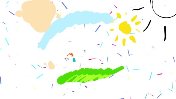 Linear Scaling Animation Small Family Celebrating Birthday Together Backyard Confetti — Stock Video