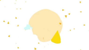 Küçük çedar dilimlerinin atalet sekmesi ve arka planda kaybolması bir elinde mutlu bir gülümseme, diğer elinde bir şişe süt ve diğer elinde büyük bir peynir parçasıyla küçük bir çocuğun arkasında.