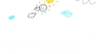 Uzun bir yürüyüş gezisinden sonra güneşin altında bir dağın tepesinde duran yaz kıyafetleri giyen mutlu ve neşeli genç çocukların bahar ve ölçekli hareketi.