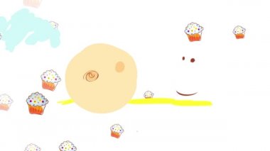 Zıplayan düz elementler. Erkek kardeş ve kız kardeş en büyük ve en iştah açıcı kek için savaşıyor. Şekerci dükkanında kremalı ve fincanlarıyla.