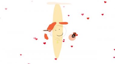 Etrafında kalplerle çevrili ve arka planda süzülen sevimli bir kızın döndürülmesi ve ölçeklendirilmesi tüm gün boyunca aşkı düşündüğünü ve onu sevdiğini gösteriyor.