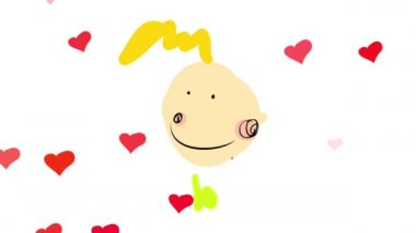 Pembe Kalpler 'i havada tutan kendine güvenen bir adamın çizgisel ölçekli animasyonu, arka planda süzülen küçük kırmızı kalpliler, diğer insanlara duyduğu sevgiyi kontrol ettiğini gösteriyor.