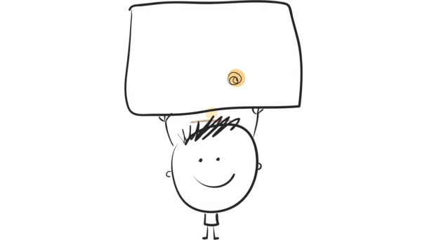 Ralentir l'animation avec l'effet de ressort de garçon court tenant une affiche plus grande que lui favorisant l'utilisation de 100 pour cent de produits naturels à la maison pour arrêter de consommer des déchets chimiques dommageables