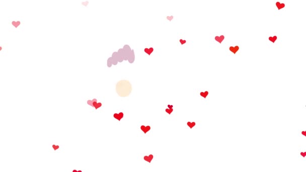 Effet de mouvement ressort rebondissant appliqué à fond blanc plein de cœurs rouges scintillants derrière un jeune couple mignon joignant leurs visages pour embrasser et leurs mains pour tenir représentant le fantasme de l'amour