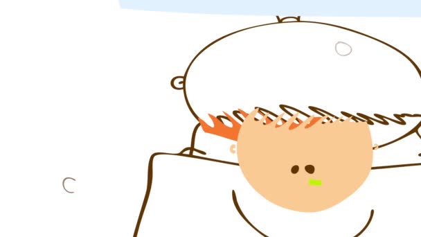 Vitesse lisse Ramping Animation de l'éco nourriture écrite sur l'affiche bleue étant tenue par un jeune garçon avec des cheveux rouges suggérant qu'il est sur une marche pacifique pour encourager les gens à manger plus de légumes et de fruits