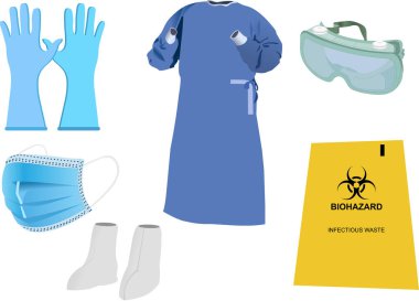 Kişisel Koruyucu Ekipmanların Vektör Resimleri (PPE) Kit