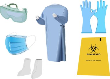 Kişisel Koruyucu Ekipmanların Vektör Resimleri (PPE) Kit