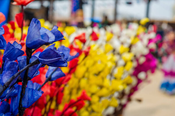 Colorful paper flowers from Surajkund handicraft fair
