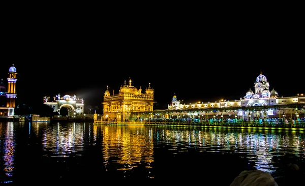 Vista Nocturna Harmindar Sahib También Conocido Como Templo Dorado Amritsar — Foto de Stock