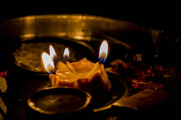 Happy Diwali Фрукты Тарелке Дивали Пуджа Плите Дивали Пуджа — стоковое фото